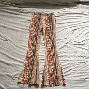 Boho Floral Striped Flare Pants - Rust Multi